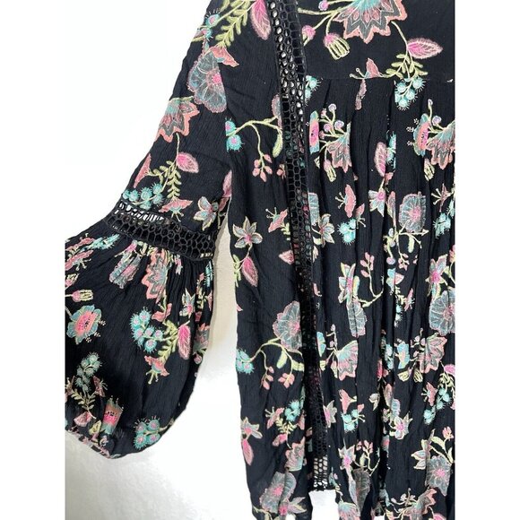 Free People Tunic Top Medium Floral Flowy Dress Boho Vivid Colors Rayon R - Picture 10 of 11